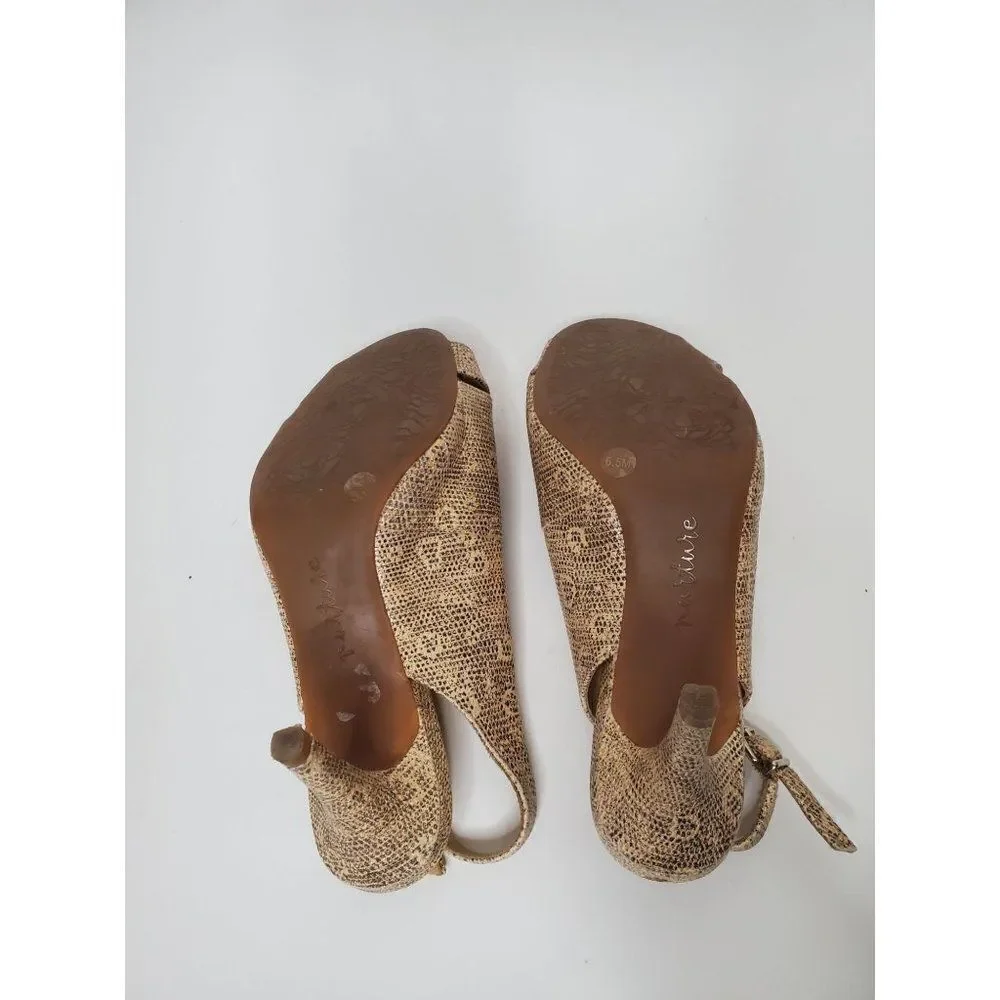 Nurture Leather Peep Toe Neutral Sparkle Snakeprint Slingback Heels